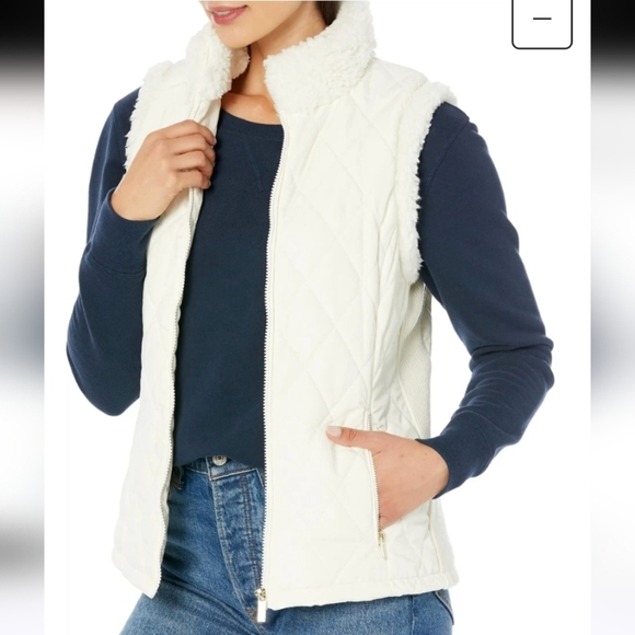 Calvin Klein Beige Color Diamond Quilt With Sherpa Zip Up Vest Sz 2X - Picture 1 of 10